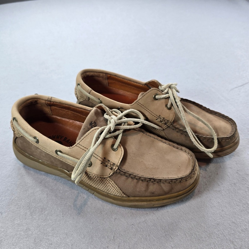 Tommy Bahama Boat Shoes Clove Brown Leather Moc Toe Deck Shoes TB-238 Size 7M
